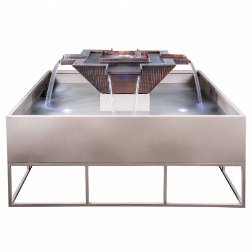 Olympian Square Fountain - Maya Copper 4-Way Fire & Water Bowl - Product Photo - 001