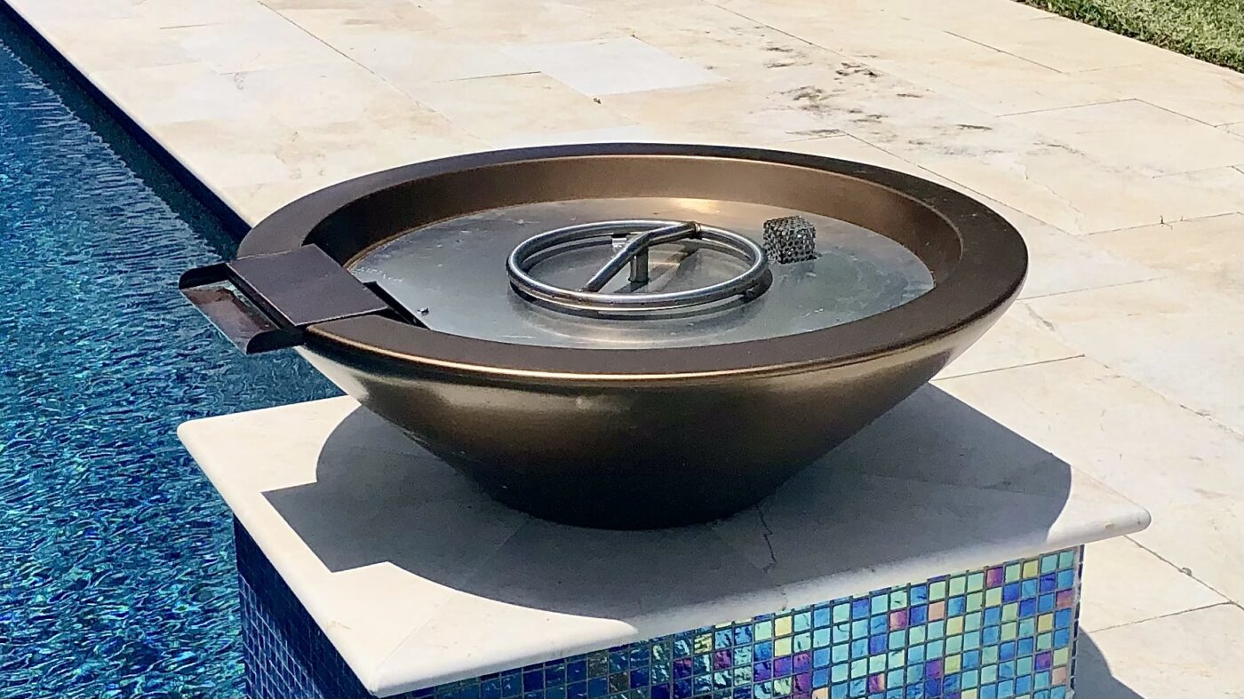 48in Cazo Fire and Water Concrete Bowl in Metallic Bronze Finish