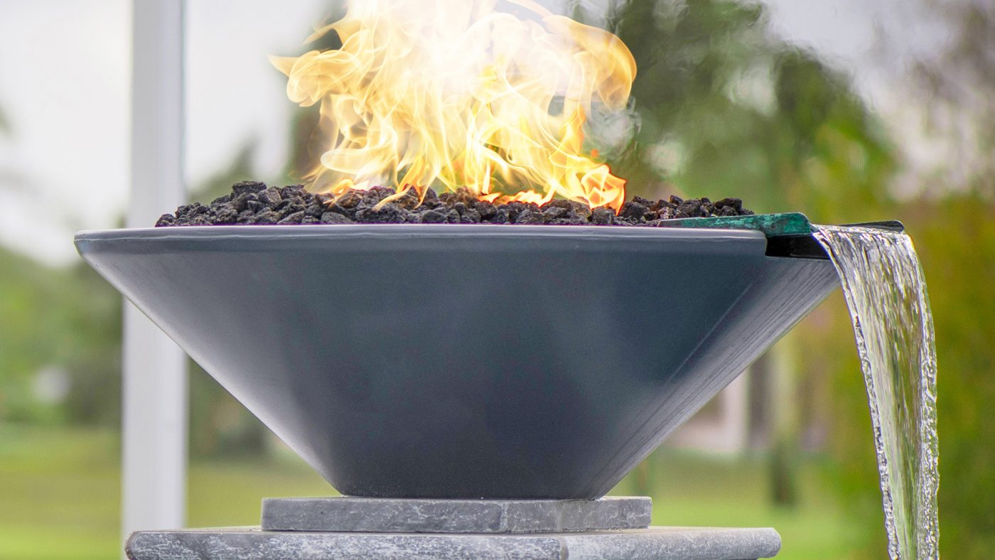 Cazo GFRC Fire Water Bowl - Gray - Lifestyle
