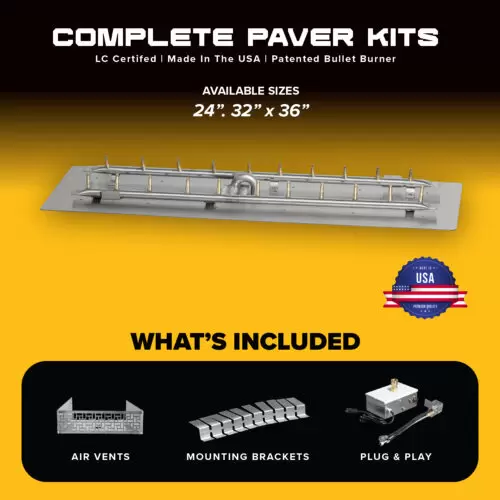 COMPLETE PAVER KIT - Rectangular Flat Pan & Bullet Burner - 110V Plug & Play