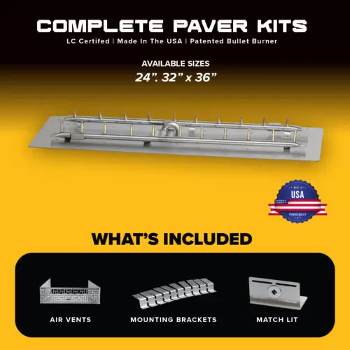 COMPLETE PAVER KIT - Rectangular Flat Pan & Bullet Burner - Match Lit