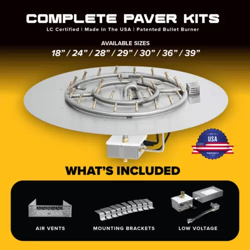 COMPLETE PAVER KITS - Round Flat Pan & Bullet Burner Kit - Low Voltage
