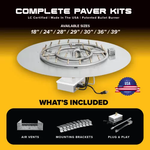 COMPLETE PAVER KITS - Round Flat Pan & Bullet Burner Kit - Plug & Play