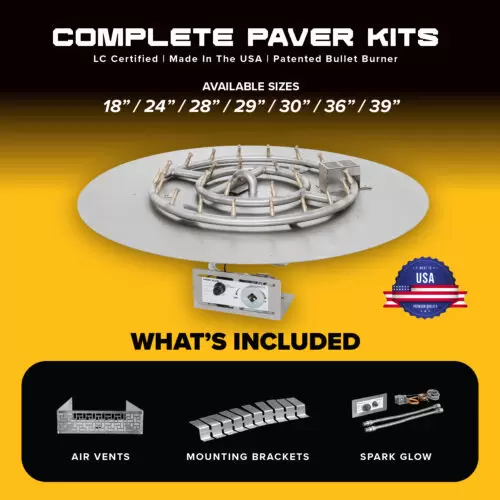 COMPLETE PAVER KITS - Round Flat Pan & Bullet Burner Kit - Spark Glow